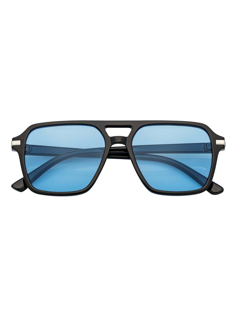 LUCCA - Flat Top Square Aviator Sunglasses Black Blue